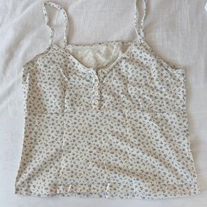 Brandy Melville Cream and Blue Floral Camisole